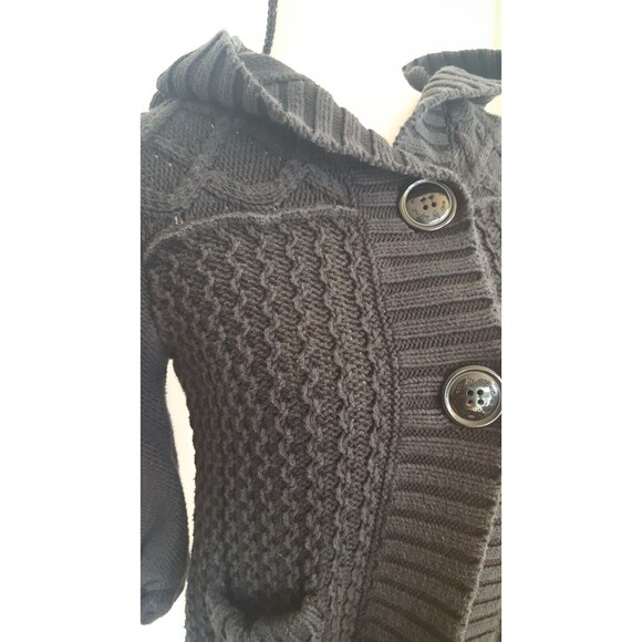 EDC by Esprit crop Cardigan Black Bulky Cotton Cabled, Hooded, size Medium - Picture 2 of 12
